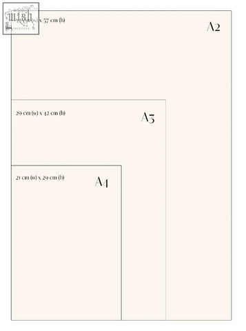 A2 a3 and a4 paper sizes with dimensions in cm shown in circus flow art word art print product image