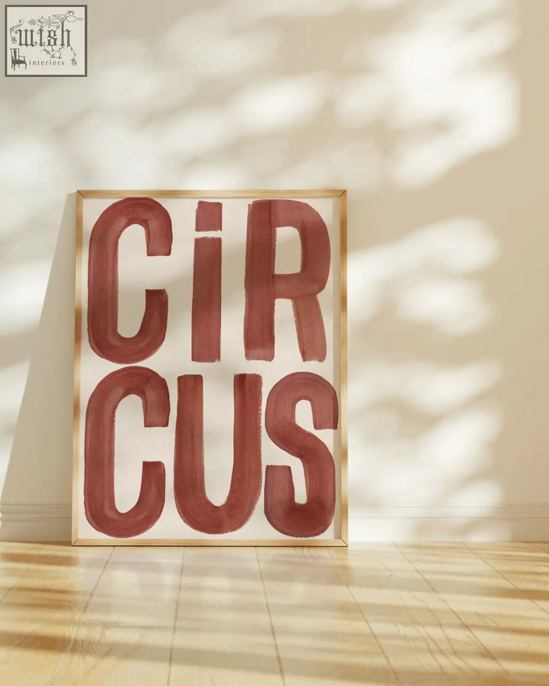 Minimalist framed flow art print with bold rust-colored circus lettering on a cream background for wall decor