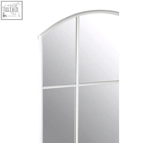 White arched claren matt white wall mirror with classic grid design and matt white window pane style