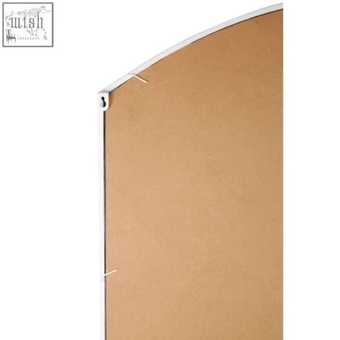 Claren matt white arched wall mirror with white window pane frame and brown backing for stylish decor