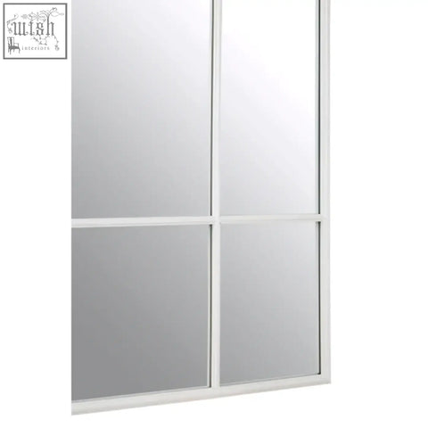 White framed claren matt white sliding mirror doors with four paneled glass window pane design