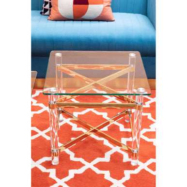 Clarence side table clear acrylic coffee table with gold metal legs and glass top for rooms feeling open in clarence range