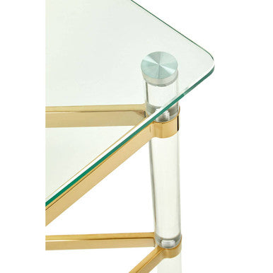 Clarence side table with gold-toned metal frame clear acrylic legs and glass top for rooms feeling open and airy