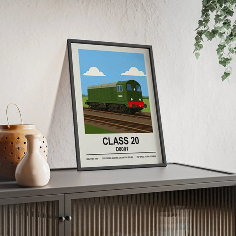 Green diesel train class 20 d8001 br green diesel electric locomotive poster in black frame wall art