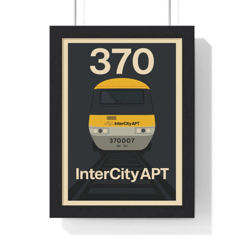 Black-framed apt poster featuring a stylized yellow and gray advanced passenger train with number 370 for wall art