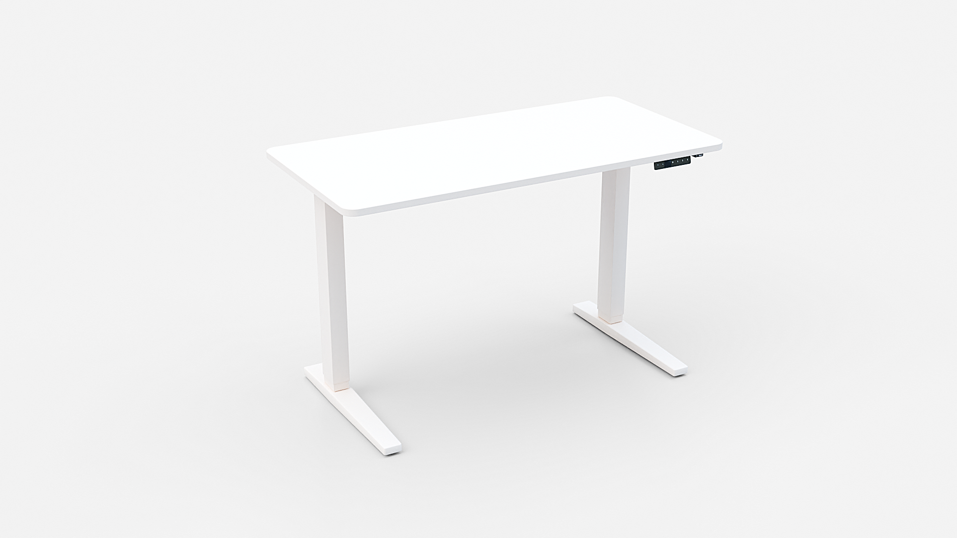 White adjustable height desk with wood top and sturdy metal legs perfect for a minimalist adjustable desk setup
