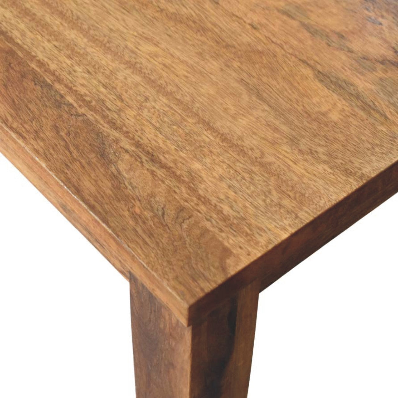 Classic golden teak solid wood dining wood dining table with warm medium-brown finish and natural grain patterns