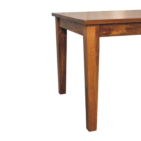 Classic golden teak solid wood dining table with warm medium-brown finish and natural grain wood dining table
