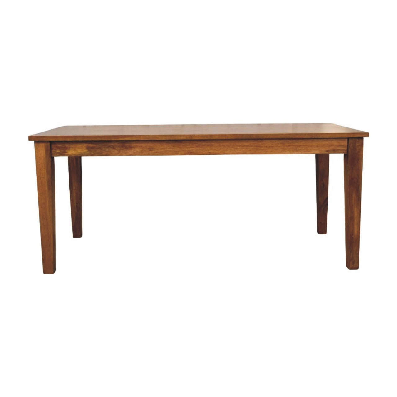 Classic golden teak solid wood dining table with warm medium brown finish and simple rectangular legs wood dining table