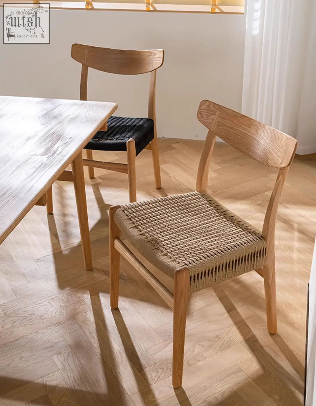 Classic hans w ch01 rattan dining chair with light oak frame and woven natural fiber seat and backrest