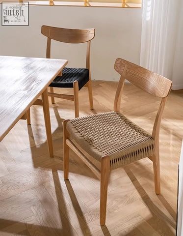 Classic hans w ch01 rattan dining chair with light oak frame and woven natural fiber seat and backrest