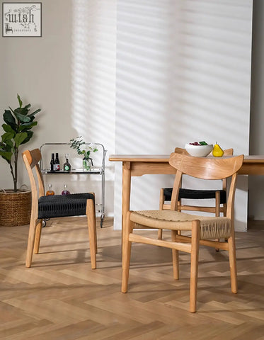 Light oak ch01 rattan dining chair with woven natural fiber seat and backrest for classic rattan dining space