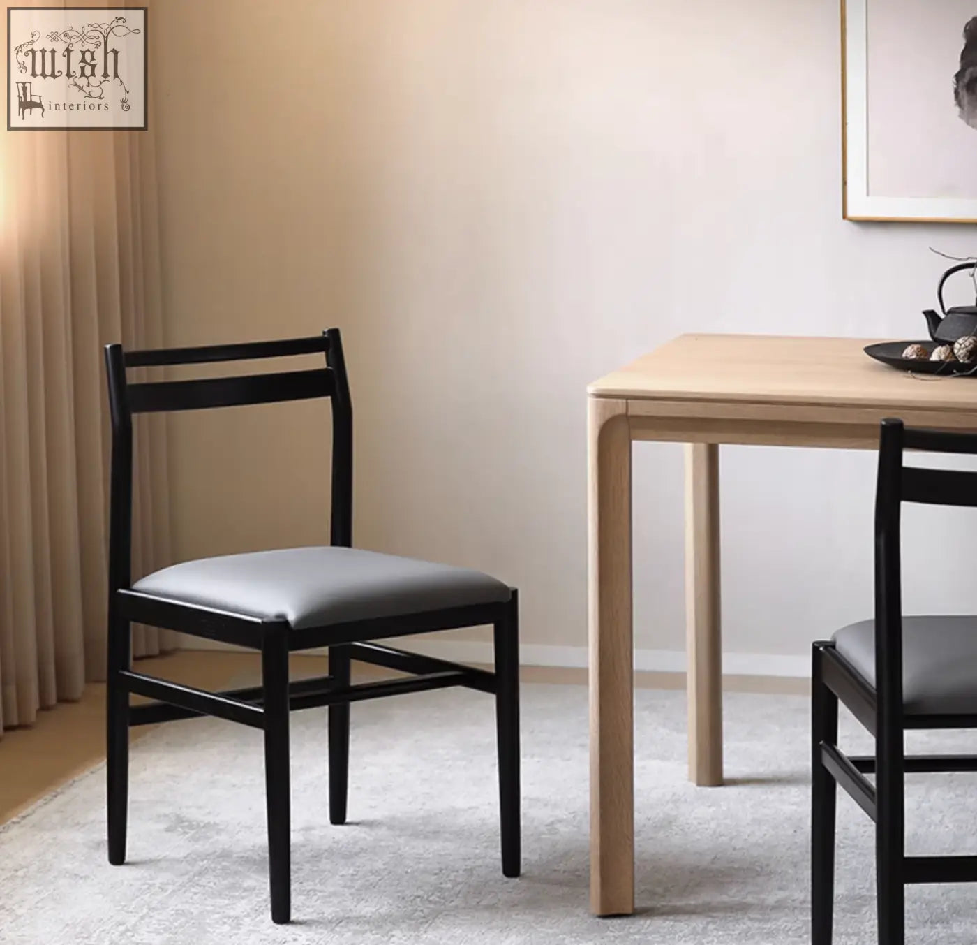 Black wooden itao dining chair with gray upholstered seat in oak perfect for stylish dining spaces