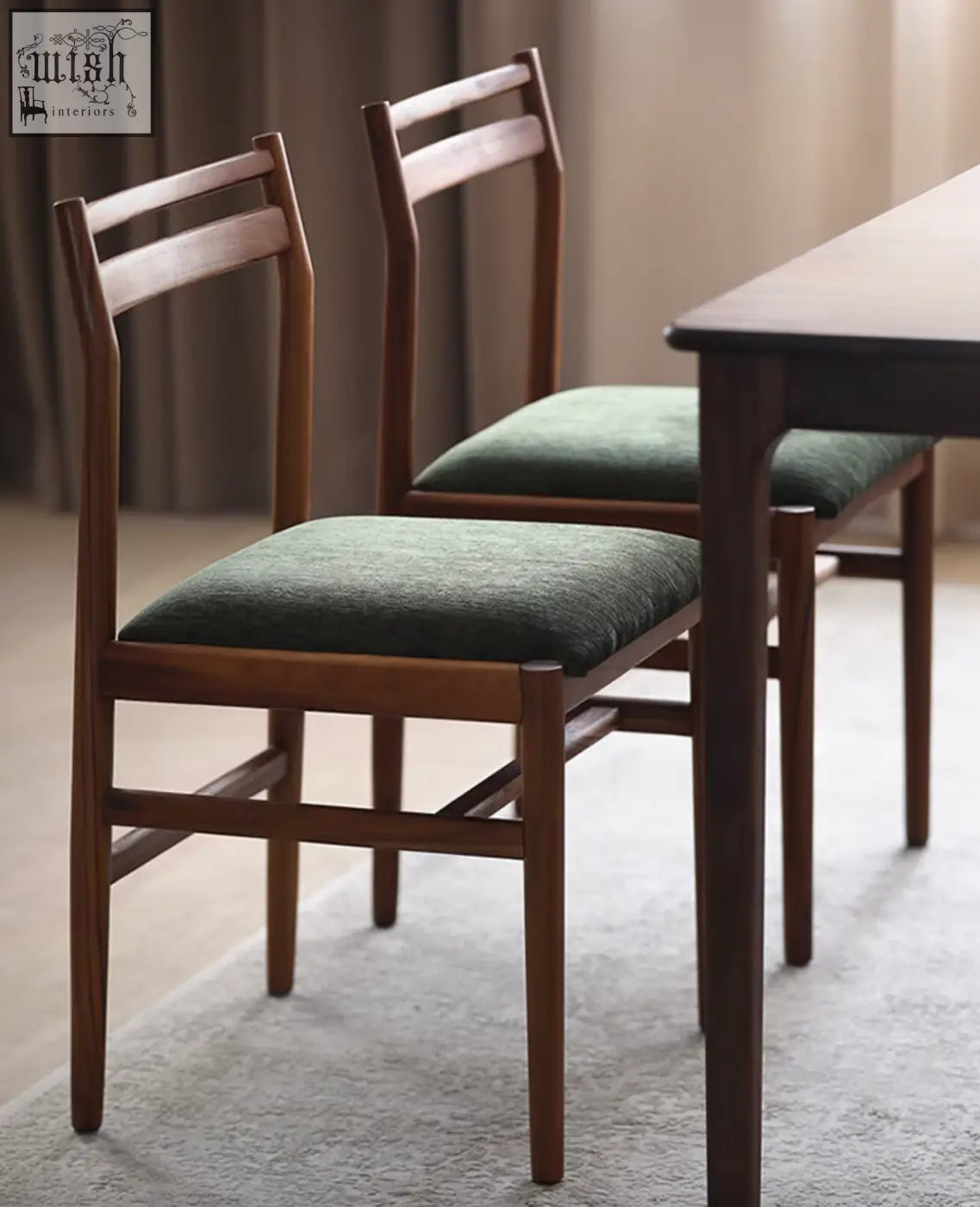 Classic itao dining chair oak with dark wood frame and green upholstered seats perfect dining chair option