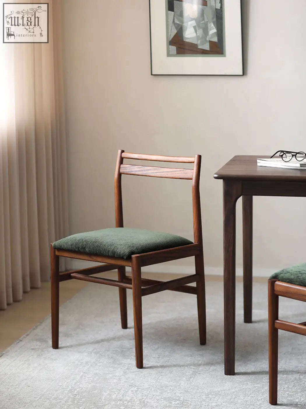 Classic itao dining chair oak with green upholstered seat and backrest in warm-toned wood perfect dining chair