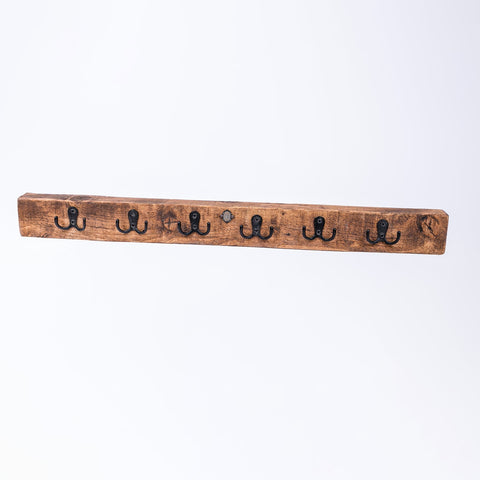 Rustic wooden coat hanger with six black metal hooks classic key bum perfect for entryway organization