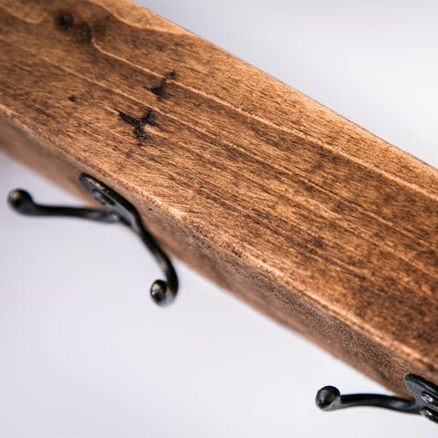 Rustic brown wooden shelf with black metal hooks classic key bum coat hanger for rustic chic organization