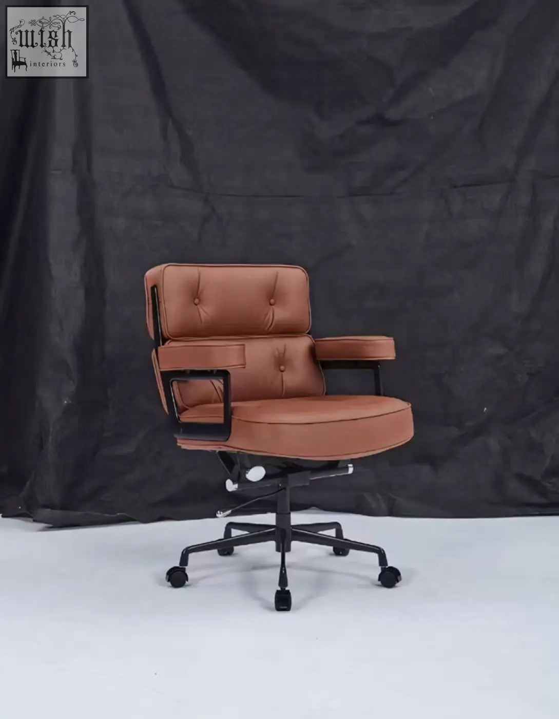 Classic lo8 executive office chair in tan brown leather with black metal frame and casters for office use