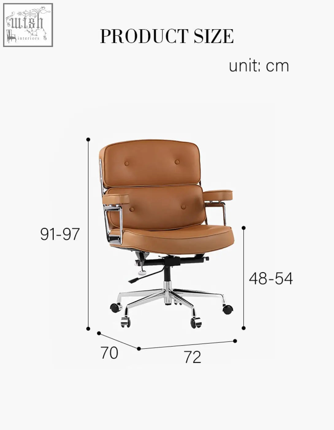 Tan brown leather classic lo8 executive office chair with chrome metal frame and five star base