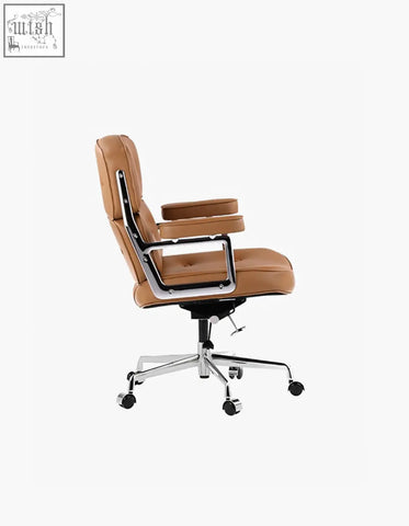 Classic lo8 executive office chair in tan brown leather with chrome metal frame and five star base