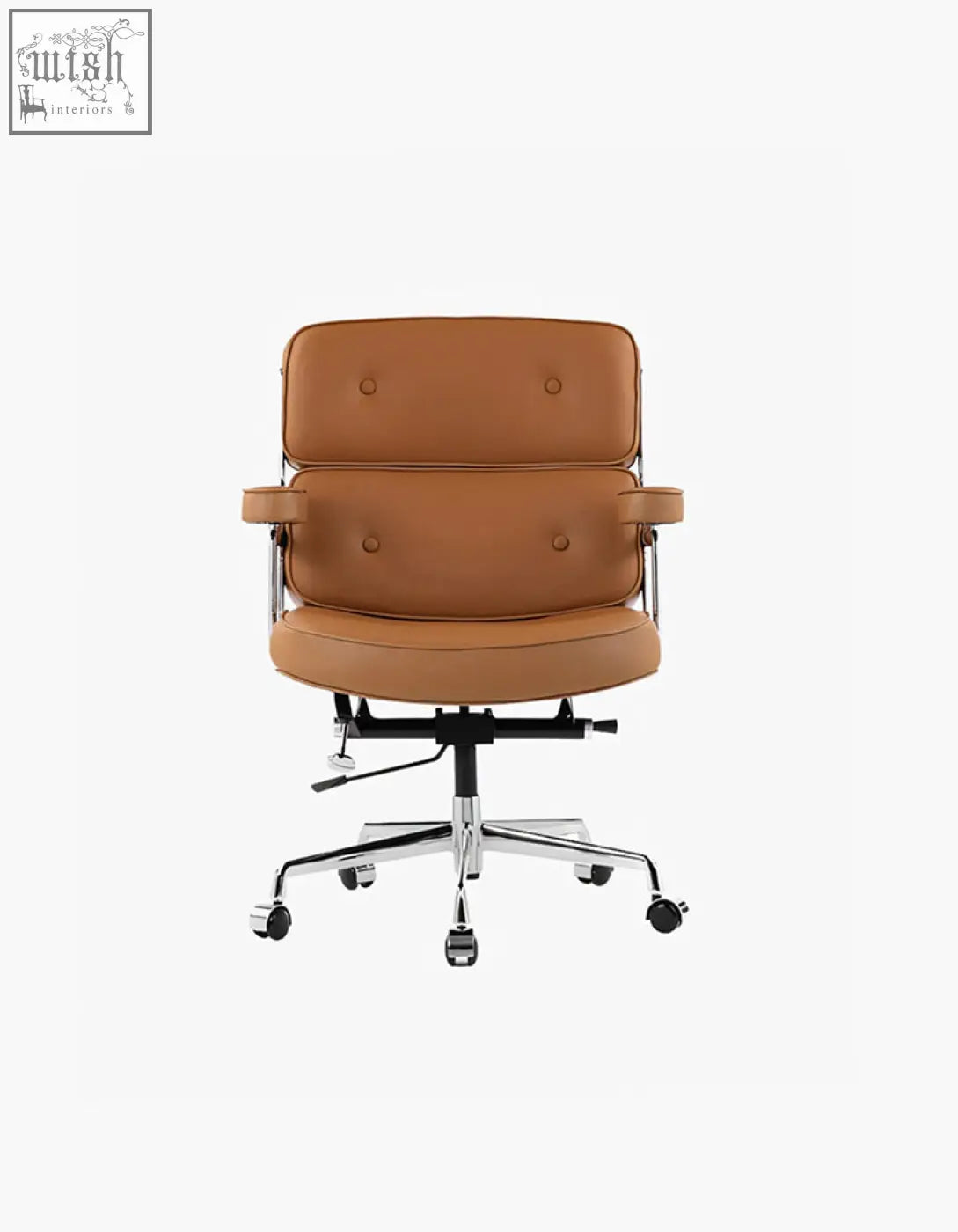 Classic lo8 executive office chair in tan brown leather with chrome base and casters for a sleek workspace