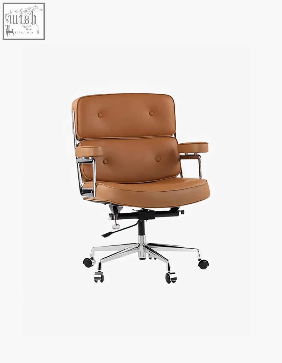 Classic lo8 executive office chair in tan brown leather with chrome frame and casters for stylish comfort
