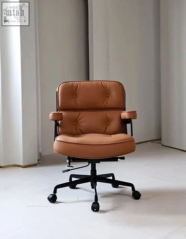 Classic lo8 executive office chair in tan brown leather with tufted upholstery and black metal base