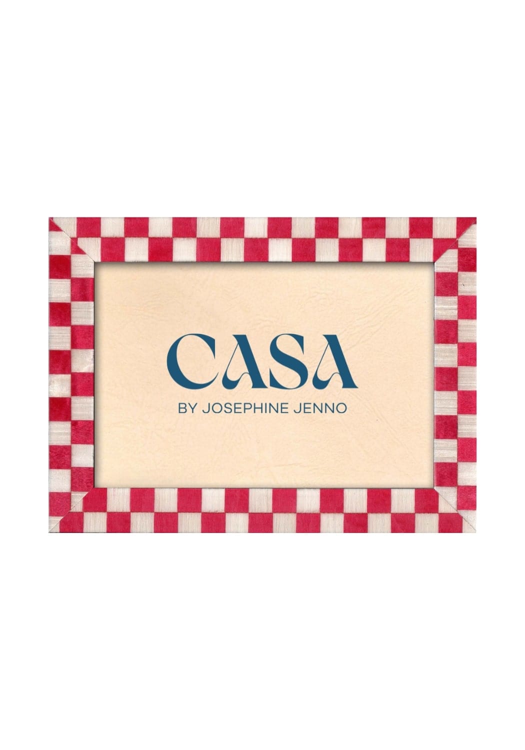 Classic red checkered frame 7x5 with red and white checkered border and beige inner mat for photos