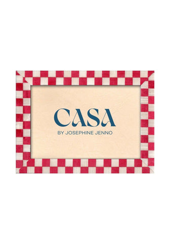 Classic red checkered frame 7x5 with red and white checkered border and beige inner mat for photos