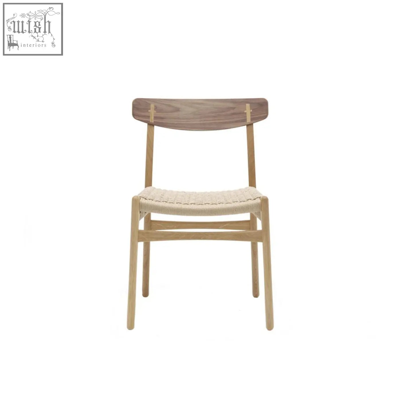 Classical hans.w ch01 rattan dining chair with a light woven seat and dark oak backrest in minimalist style