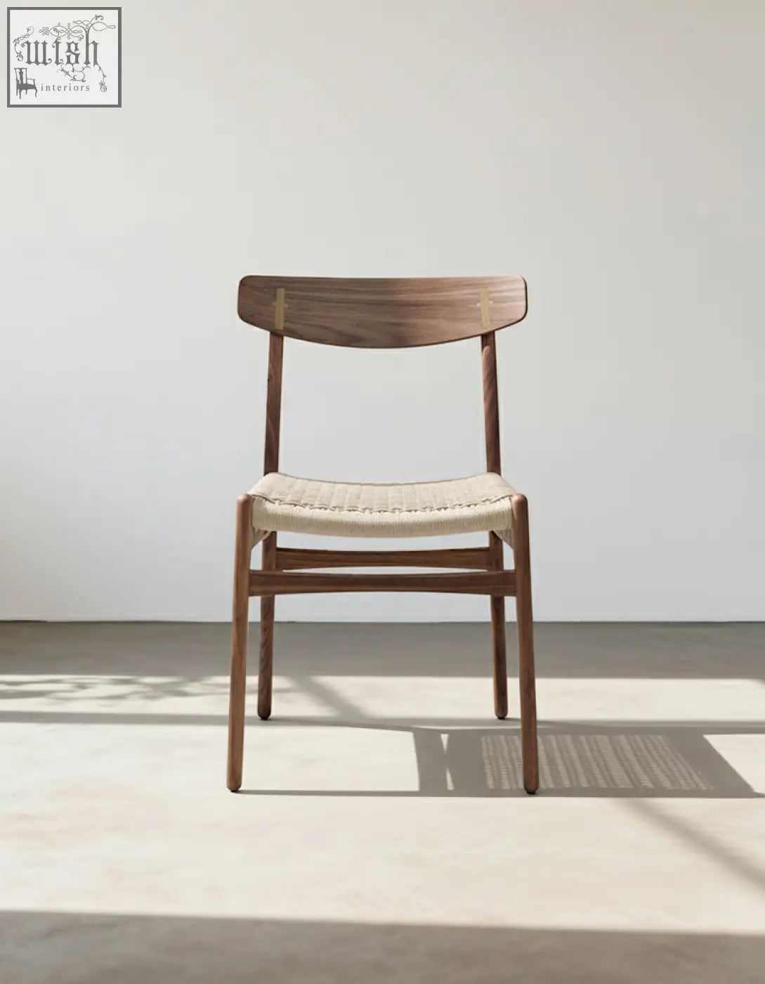 Classical hans w ch01 rattan dining chair with woven beige seat in dark oak wood perfect for rattan dining use