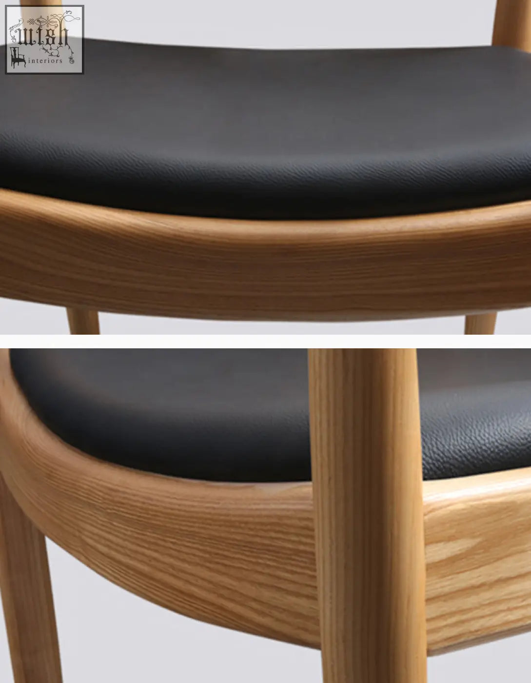 Black leather dining chair with light wood frame in dark oak perfect for classical kennedy dining sets