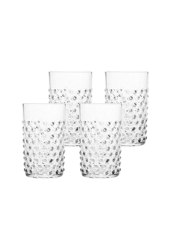 Clear dew drop tumblers set of 4 clear glass with textured bubble pattern perfect for everyday use