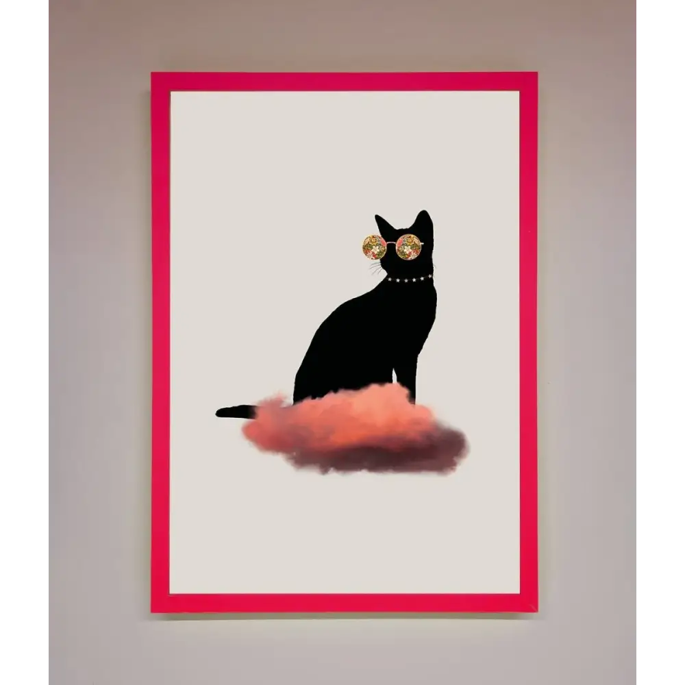 Cloud Cat Framed Poster - B0 (100 x 141 cm) / Neon Pink - Framed Print