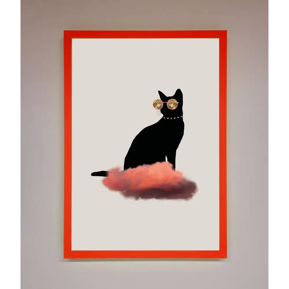 Cloud Cat Framed Poster - B0 (100 x 141 cm) / Neon Red - Framed Print
