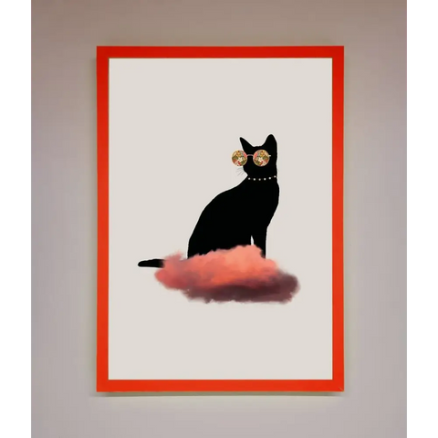 Cloud Cat Framed Poster - B0 (100 x 141 cm) / Neon Red - Framed Print