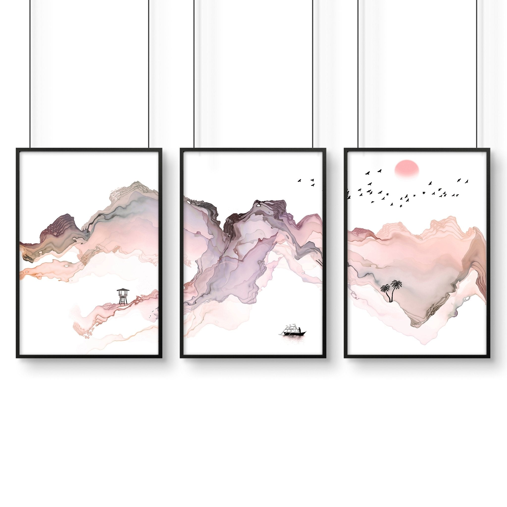 Framed coastal wall art for home office decor | set of 3 wall art