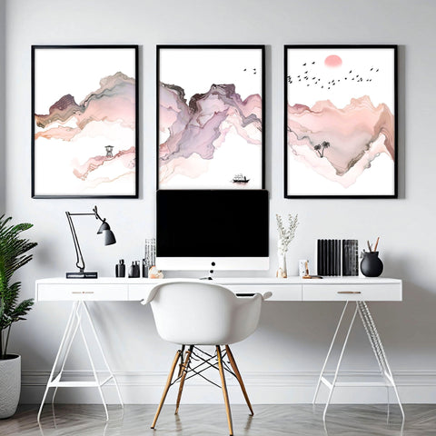 Framed coastal wall art for home office decor | set of 3 wall art