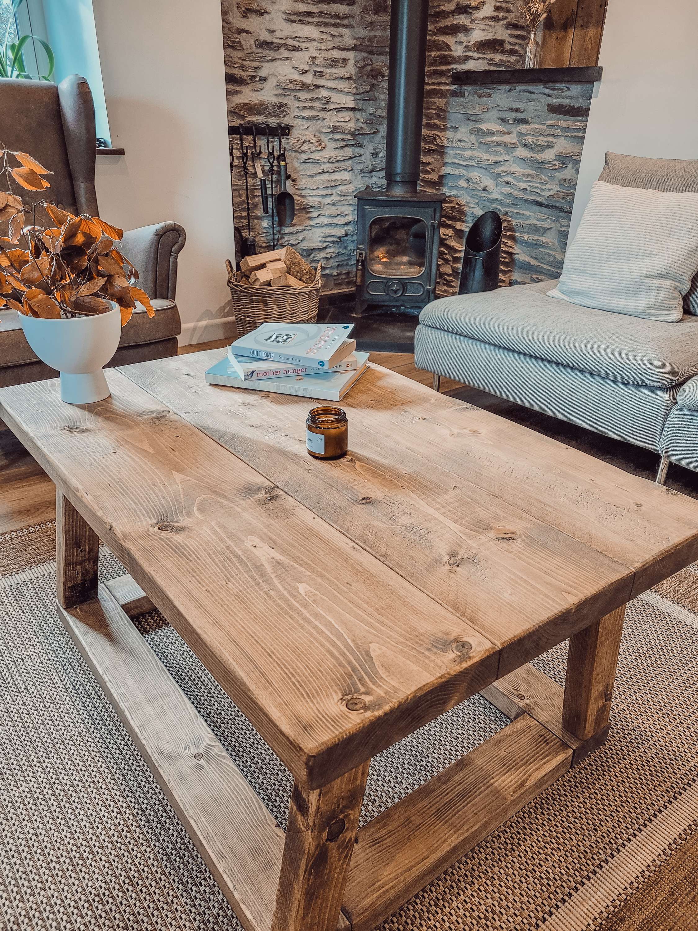 Rustic light brown wooden coffee table with visible grain and sturdy construction pictured coav rustic coffee table
