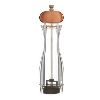 Clear glass pepper medium clear mill with copper-toned wooden top from cody salt pepper medium collection