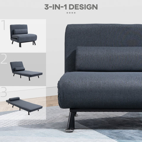 HOMCOM Linen Chair Bed, 3-in-1 Convertible Sleeper Chair with Adjustable Backrest, Pillow, for Living Room, Bedroom, Dark Grey