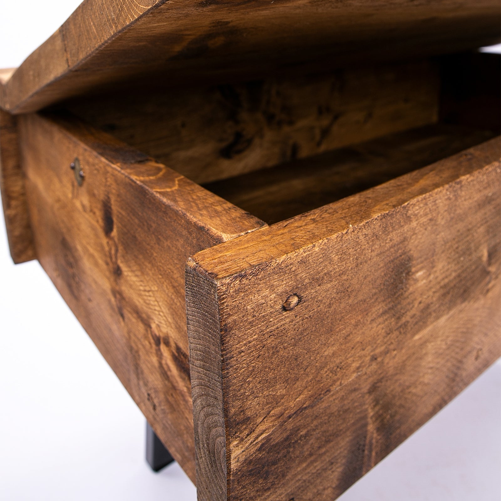 Rustic brown wooden blanket box with natural grain and imperfections perfect for coffee chest storage free uk delivery