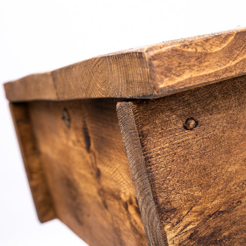 Rustic brown wooden blanket box with natural knots and visible grain perfect for storage with free uk delivery