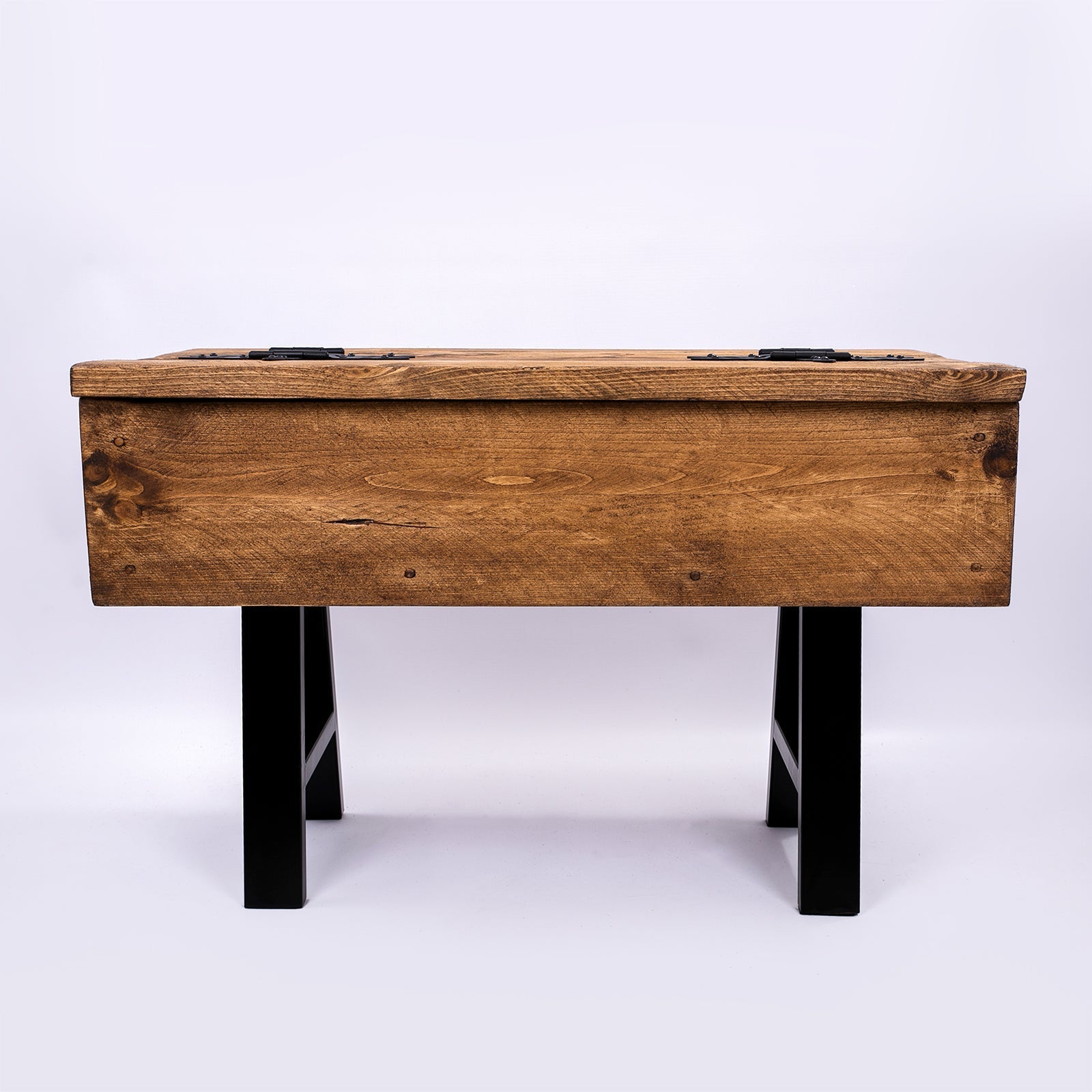 Rustic wooden blanket box with black metal legs and hardware perfect for coffee chest storage free uk delivery