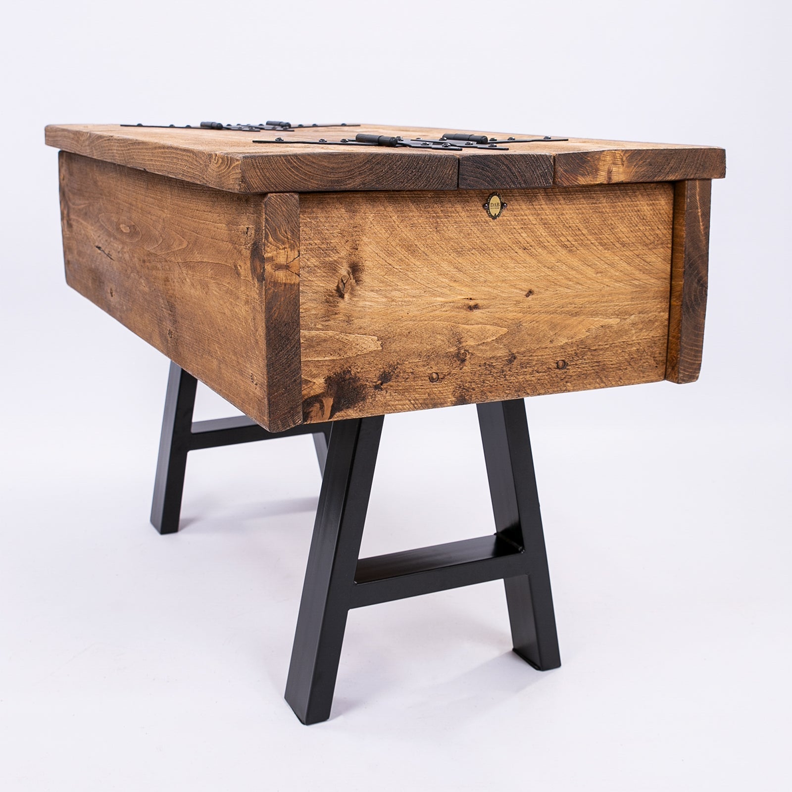 Rustic wooden blanket box with brass latch and black metal legs perfect for storage free uk delivery available
