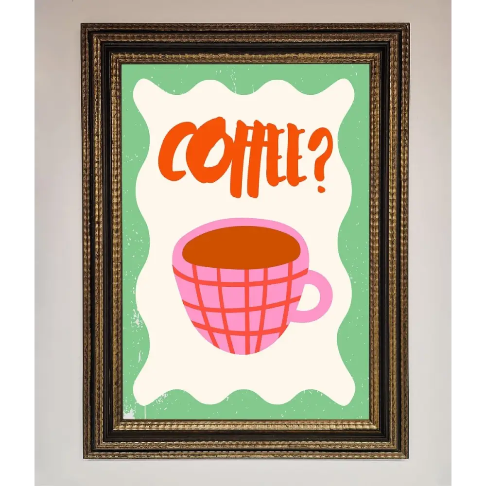 Coffee Pink Mug Framed Wall Art - A3 (29.7 x 42 cm) / Ornate Gold Black - Framed Print