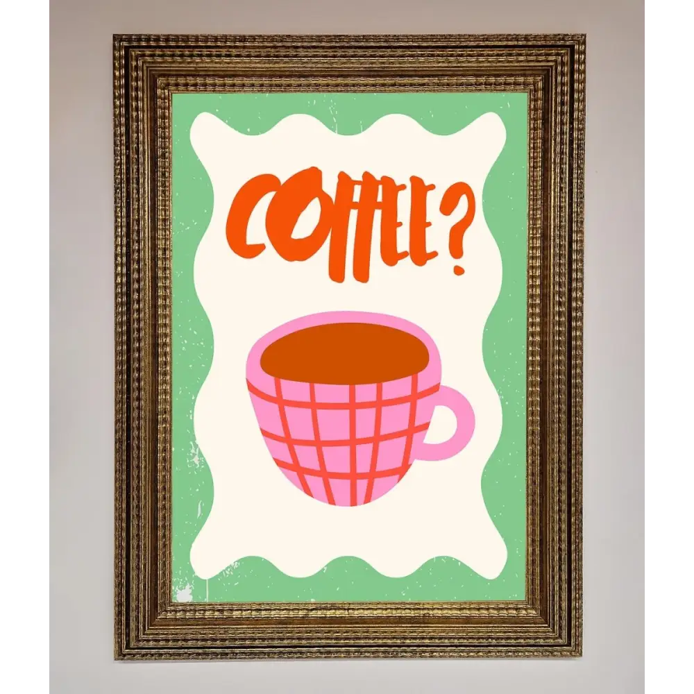 Coffee Pink Mug Framed Wall Art - A3 (29.7 x 42 cm) / Ornate Gold - Framed Print