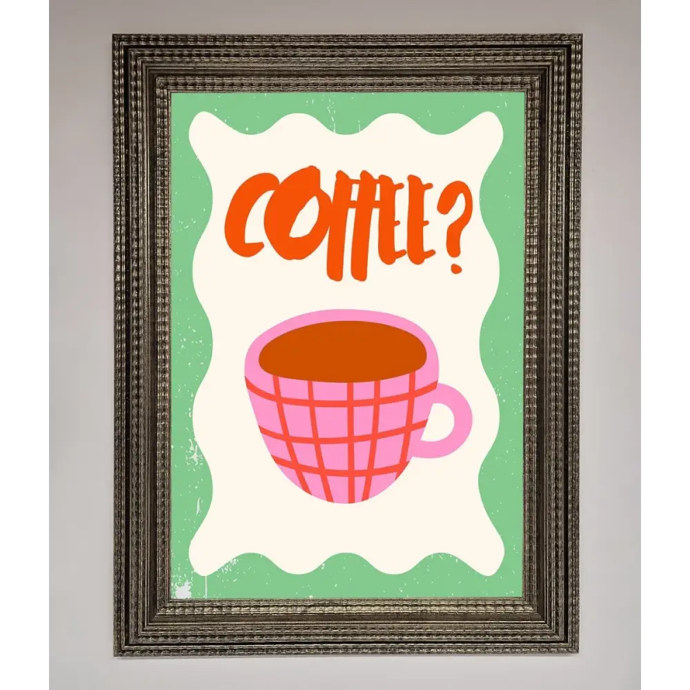 Coffee Pink Mug Framed Wall Art - A3 (29.7 x 42 cm) / Ornate Silver - Framed Print