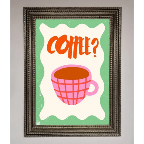 Coffee Pink Mug Framed Wall Art - A3 (29.7 x 42 cm) / Ornate Silver - Framed Print