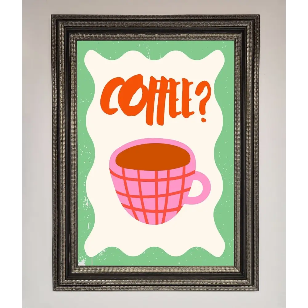 Coffee Pink Mug Framed Wall Art - A3 (29.7 x 42 cm) / Ornate Silver Black - Framed Print